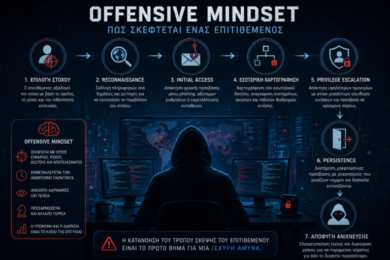 Offensive mindset and cyber attacker methodology illustration
